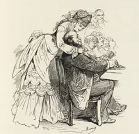 An illustration from La vie hors de chez soi (comédie de notre temps) l'hiver, le printemps, l'été, l'automne; études au crayon et à la plume (1876)