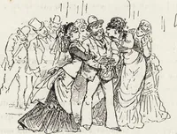 An illustration from La vie hors de chez soi (comédie de notre temps) l'hiver, le printemps, l'été, l'automne; études au crayon et à la plume (1876)