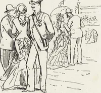 An illustration from La vie hors de chez soi (comédie de notre temps) l'hiver, le printemps, l'été, l'automne; études au crayon et à la plume (1876)