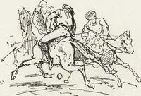 An illustration from La vie hors de chez soi (comédie de notre temps) l'hiver, le printemps, l'été, l'automne; études au crayon et à la plume (1876)