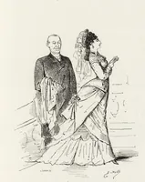 An illustration from La vie hors de chez soi (comédie de notre temps) l'hiver, le printemps, l'été, l'automne; études au crayon et à la plume (1876)