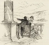 An illustration from La vie hors de chez soi (comédie de notre temps) l'hiver, le printemps, l'été, l'automne; études au crayon et à la plume (1876)