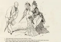 An illustration from La vie hors de chez soi (comédie de notre temps) l'hiver, le printemps, l'été, l'automne; études au crayon et à la plume (1876)