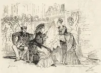 An illustration from La vie hors de chez soi (comédie de notre temps) l'hiver, le printemps, l'été, l'automne; études au crayon et à la plume (1876)