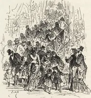 An illustration from La vie hors de chez soi (comédie de notre temps) l'hiver, le printemps, l'été, l'automne; études au crayon et à la plume (1876)