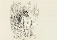 An illustration from La vie hors de chez soi (comédie de notre temps) l'hiver, le printemps, l'été, l'automne; études au crayon et à la plume (1876)