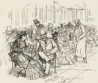 An illustration from La vie hors de chez soi (comédie de notre temps) l'hiver, le printemps, l'été, l'automne; études au crayon et à la plume (1876)