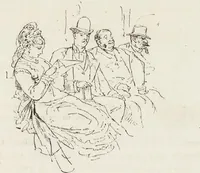 An illustration from La vie hors de chez soi (comédie de notre temps) l'hiver, le printemps, l'été, l'automne; études au crayon et à la plume (1876)