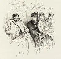 An illustration from La vie hors de chez soi (comédie de notre temps) l'hiver, le printemps, l'été, l'automne; études au crayon et à la plume (1876)