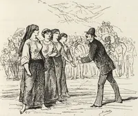 An illustration from La vie hors de chez soi (comédie de notre temps) l'hiver, le printemps, l'été, l'automne; études au crayon et à la plume (1876)