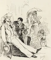 An illustration from La vie hors de chez soi (comédie de notre temps) l'hiver, le printemps, l'été, l'automne; études au crayon et à la plume (1876)