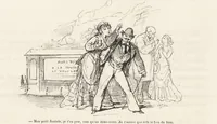 An illustration from La vie hors de chez soi (comédie de notre temps) l'hiver, le printemps, l'été, l'automne; études au crayon et à la plume (1876)