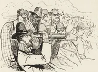 An illustration from La vie hors de chez soi (comédie de notre temps) l'hiver, le printemps, l'été, l'automne; études au crayon et à la plume (1876)