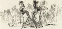 An illustration from La vie hors de chez soi (comédie de notre temps) l'hiver, le printemps, l'été, l'automne; études au crayon et à la plume (1876)