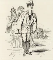 An illustration from La vie hors de chez soi (comédie de notre temps) l'hiver, le printemps, l'été, l'automne; études au crayon et à la plume (1876)