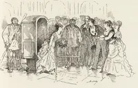 An illustration from La vie hors de chez soi (comédie de notre temps) l'hiver, le printemps, l'été, l'automne; études au crayon et à la plume (1876)