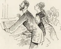 An illustration from La vie hors de chez soi (comédie de notre temps) l'hiver, le printemps, l'été, l'automne; études au crayon et à la plume (1876)