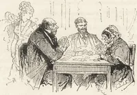 An illustration from La vie hors de chez soi (comédie de notre temps) l'hiver, le printemps, l'été, l'automne; études au crayon et à la plume (1876)