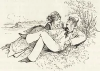 An illustration from La vie hors de chez soi (comédie de notre temps) l'hiver, le printemps, l'été, l'automne; études au crayon et à la plume (1876)