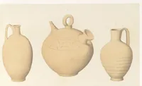 An illustration from Catacombes de Rome : architecture, peintures murales, lampes, vases, pierres précieuses gravées, instruments, objets divers, fragments de vases en verre doré, inscriptions, figures et symboles gravés sur pierre (1851)