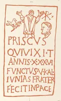 An illustration from Catacombes de Rome : architecture, peintures murales, lampes, vases, pierres précieuses gravées, instruments, objets divers, fragments de vases en verre doré, inscriptions, figures et symboles gravés sur pierre (1851)