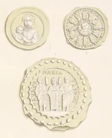 An illustration from Catacombes de Rome : architecture, peintures murales, lampes, vases, pierres précieuses gravées, instruments, objets divers, fragments de vases en verre doré, inscriptions, figures et symboles gravés sur pierre (1851)