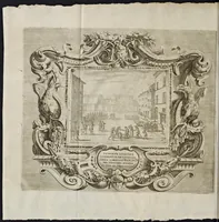 An illustration from L'idea di vn prencipe et eroe christiano in Francesco I. d'Este di Modona e Reggio dvca VIII., generalissimo dell'arme reali di Francia in Italia, &c. : effigiata co'profili delle virtv da prencipi svoi maggiori ereditate : rappresentata alla publica luce co'l funerale apparato sposto nelle solenni eseqvie dall'Altezza serenissima di Alfonso IV. svo primogenito alla gloriosa ed'immortale sva memoria l'anno M.DC.LIX. alli ii. di aprile in Modona celebrate (1659)