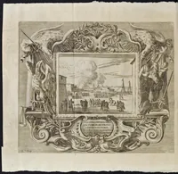 An illustration from L'idea di vn prencipe et eroe christiano in Francesco I. d'Este di Modona e Reggio dvca VIII., generalissimo dell'arme reali di Francia in Italia, &c. : effigiata co'profili delle virtv da prencipi svoi maggiori ereditate : rappresentata alla publica luce co'l funerale apparato sposto nelle solenni eseqvie dall'Altezza serenissima di Alfonso IV. svo primogenito alla gloriosa ed'immortale sva memoria l'anno M.DC.LIX. alli ii. di aprile in Modona celebrate (1659)