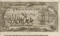 An illustration from L'idea di vn prencipe et eroe christiano in Francesco I. d'Este di Modona e Reggio dvca VIII., generalissimo dell'arme reali di Francia in Italia, &c. : effigiata co'profili delle virtv da prencipi svoi maggiori ereditate : rappresentata alla publica luce co'l funerale apparato sposto nelle solenni eseqvie dall'Altezza serenissima di Alfonso IV. svo primogenito alla gloriosa ed'immortale sva memoria l'anno M.DC.LIX. alli ii. di aprile in Modona celebrate (1659)