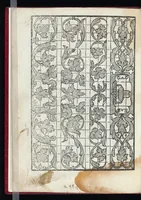 An illustration from Lvcidario di recami : nel qval si contengo molte & varie sorti di dissegni : a pvnti in aere, et pvnti tagliaci & a fogliami & con figure, & di piu altre maniere, come al presente si vsano non piu venute in luce : per leqvli ogni elevato ingegno potrà in diuersi modi commodissimamamente seruirsi (1563)
