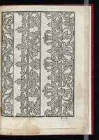 An illustration from Lvcidario di recami : nel qval si contengo molte & varie sorti di dissegni : a pvnti in aere, et pvnti tagliaci & a fogliami & con figure, & di piu altre maniere, come al presente si vsano non piu venute in luce : per leqvli ogni elevato ingegno potrà in diuersi modi commodissimamamente seruirsi (1563)