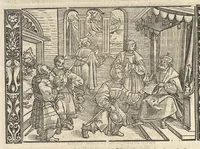 An illustration from Des hochberümptesten Geschicht Schreybers Justini warhafftige Hystorien, die er auss Trogo Pompeio gezoge[n] vn[d] inn vierzig vier Bücher aussgeteylt darinn er von vil Künigreychen der Welt wie die auff vnnd Abgang genom[m]en beschryben (1531)