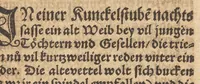 An illustration from Die Gartengesellschafft : das ander Theil dess Rollwagens : darinn mancherley frölich Gsprech, Schimpfreden, Speywerck vnnd sonst kurtzweilige Schwenck vnnd Bossen, von Historien vnnd Fabeln zů finden : in Gärten, Zechen vnnd auff dem Feld, sehr lustig zů lesen ; jetzt widerumb von newem mit Fleiss vbersehen, gemehrt, vnd mit schönen Figuren geziert, sampt einem ordenlichen Register (1565)