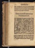 Picture 14 of 16 from Die Gartengesellschafft : das ander Theil dess Rollwagens : darinn mancherley frölich Gsprech, Schimpfreden, Speywerck vnnd sonst kurtzweilige Schwenck vnnd Bossen, von Historien vnnd Fabeln zů finden : in Gärten, Zechen vnnd auff dem Feld, sehr lustig zů lesen ; jetzt widerumb von newem mit Fleiss vbersehen, gemehrt, vnd mit schönen Figuren geziert, sampt einem ordenlichen Register (1565), leaf 257