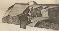 An illustration from Prospettiva di fortificationi dell'ingegnere et capitano Girolamo Portigiani Fioren[tin]o : nella quale rimirando ciascheduno professore esperto dell'arte della militia, potrà in un subito come in uno specchio uedere tutto qucllo quasi, che altroue alla lunga & del fabricare & del difendere & dell'espugnar fortezze, letto, ò in ca[m]pagna, in fatto praticato hauessi .. (1648)