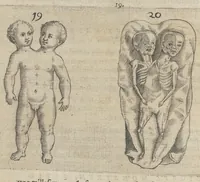 An illustration from Monstrorum historia memorabilis : monstrosa humanorum partuum miracula : stupendis conformationum formulis ab vtero materno enata : viuis exemplis, obseruationibus, & picturis, referens : accessit analogicum argumentum de monstris brutis : Supplementi loco ad observationes medicas Schenkianas edita (1609)