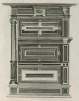 An illustration from Oficina arcvlaria : in qva svnt ad spectantia diuersa eximia exempla ex varijs autoribus collecta = Bovticqve menvserie : d'dens laquelle sont comprins les plus notable fondaments, non moins arichesse auecq des nouuelles inuentons = Schriner Laden : in wischem begriffen seyn vnderschadtliche schoene Fondamenten zu Nutz deren Const Liebhaberen = Schrinwerckers Winckel : waer in begrepen syn de principaelste stucken der schrenwerckers const (1642)