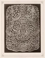 An illustration from La dentelle, histoire -- description -- fabrication -- bibliographie : ornée de cinquante planches phototypographiques fac-similé de dentelles de toutes les époques : passements aux fuseaux, points coupés à l'aiguille .. blondes, chantilly, etc., et de nombreuses gravures d'après les meilleurs maîtres des XVIe et XVIIe siècles (1875)
