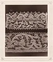 An illustration from La dentelle, histoire -- description -- fabrication -- bibliographie : ornée de cinquante planches phototypographiques fac-similé de dentelles de toutes les époques : passements aux fuseaux, points coupés à l'aiguille .. blondes, chantilly, etc., et de nombreuses gravures d'après les meilleurs maîtres des XVIe et XVIIe siècles (1875)