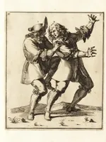 Picture 16 of 23 from L'academie de l'admirable art de la lutte : montrant d'une maniere très exacte non seulement la force extraordinaire de l'homme, mais aussi les mouvemens merveilleux, l'usage singulier, & les souplesses des principales parties ou membres du corps humain : avec une instruction claire & familiaire, comment on peut en toutes les occasions repousser sûrement & adroitement toutes sortes d'insultes & d'attaques, leaf 116