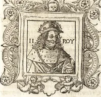 An illustration from Les anciennes et modernes genealogies des roys de France et mesment du roy Pharamond : auec leurs epitaphes et effigies .. (1527)
