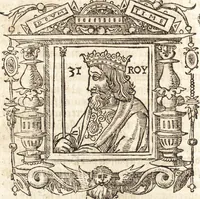 An illustration from Les anciennes et modernes genealogies des roys de France et mesment du roy Pharamond : auec leurs epitaphes et effigies .. (1527)