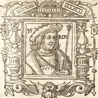 An illustration from Les anciennes et modernes genealogies des roys de France et mesment du roy Pharamond : auec leurs epitaphes et effigies .. (1527)