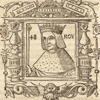 An illustration from Les anciennes et modernes genealogies des roys de France et mesment du roy Pharamond : auec leurs epitaphes et effigies .. (1527)