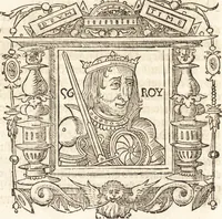 An illustration from Les anciennes et modernes genealogies des roys de France et mesment du roy Pharamond : auec leurs epitaphes et effigies .. (1527)