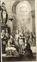 An illustration from d' Argenis van J. Barklai : daar in niet alleenlijk veel vreemde voorvallen van gebeurlijke dingen, maar bezonderlijk vortreffelijke zaken, die de godsdienst, de bestiering van staten, beleit van oorlogen, en de burgerlijke handel aangaan, vertoont worden : beneffens de sleutel en aanwijzing van de namen der personen, die men daar by verstaan kan (1680)
