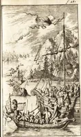 An illustration from d' Argenis van J. Barklai : daar in niet alleenlijk veel vreemde voorvallen van gebeurlijke dingen, maar bezonderlijk vortreffelijke zaken, die de godsdienst, de bestiering van staten, beleit van oorlogen, en de burgerlijke handel aangaan, vertoont worden : beneffens de sleutel en aanwijzing van de namen der personen, die men daar by verstaan kan (1680)