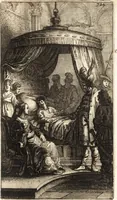 An illustration from d' Argenis van J. Barklai : daar in niet alleenlijk veel vreemde voorvallen van gebeurlijke dingen, maar bezonderlijk vortreffelijke zaken, die de godsdienst, de bestiering van staten, beleit van oorlogen, en de burgerlijke handel aangaan, vertoont worden : beneffens de sleutel en aanwijzing van de namen der personen, die men daar by verstaan kan (1680)