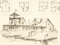 An illustration from Artistic dwellings : giving views, floor plans and estimates of cost of many house and cottage designs, costing from $600 up, designed and selected with especial reference to economy in building and convenience of arrangement (1893)