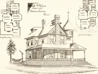 An illustration from Artistic dwellings : giving views, floor plans and estimates of cost of many house and cottage designs, costing from $600 up, designed and selected with especial reference to economy in building and convenience of arrangement (1893)